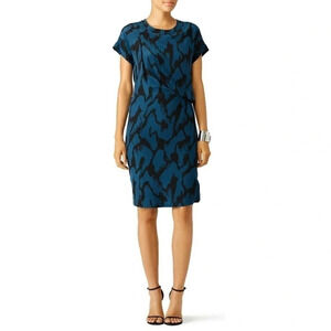 By Marlene Birger Teal and Black Knee Length 100% Silk Dress Sz US 4